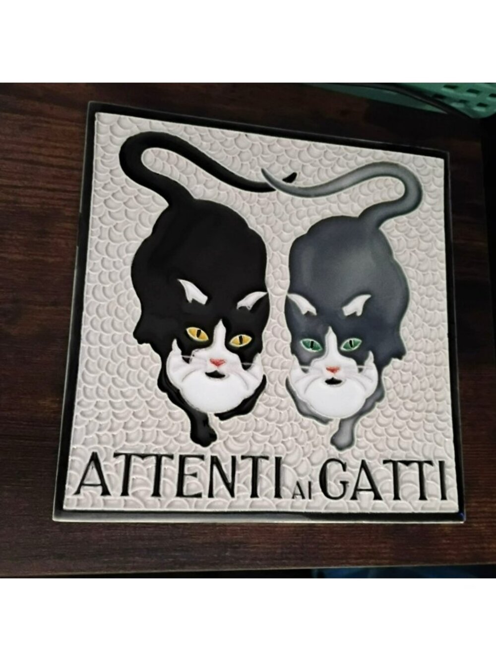 Vintage Italian Ceramic Art Tile Creazioni Luciano Beware of the Cats MCM Italy